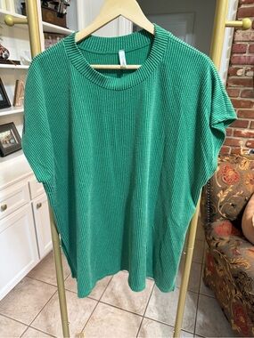 Magic Fit Green Ribbed Short-Sleeve Knit Tunic S/M